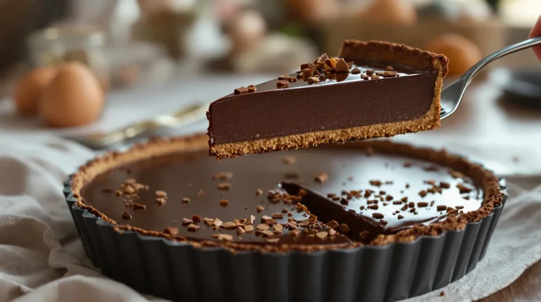 La pâte sablée au cacao fait la différence dans cette tarte au chocolat de Pâques