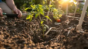 « Tu plantes tes tomates debout ? » Depuis qu’un voisin m’a montré la position couchée, mes plants sont plus vigoureux