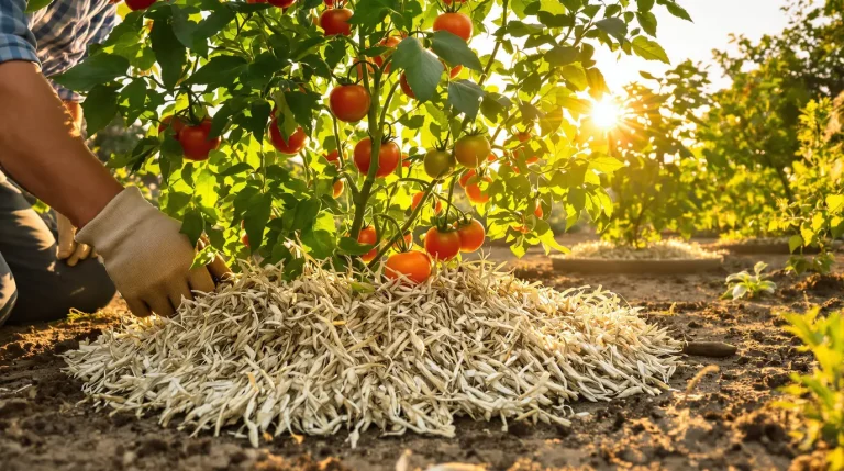 Vous le jetez après la tonte : ce paillage gratuit garde vos tomates en pleine forme tout l’été